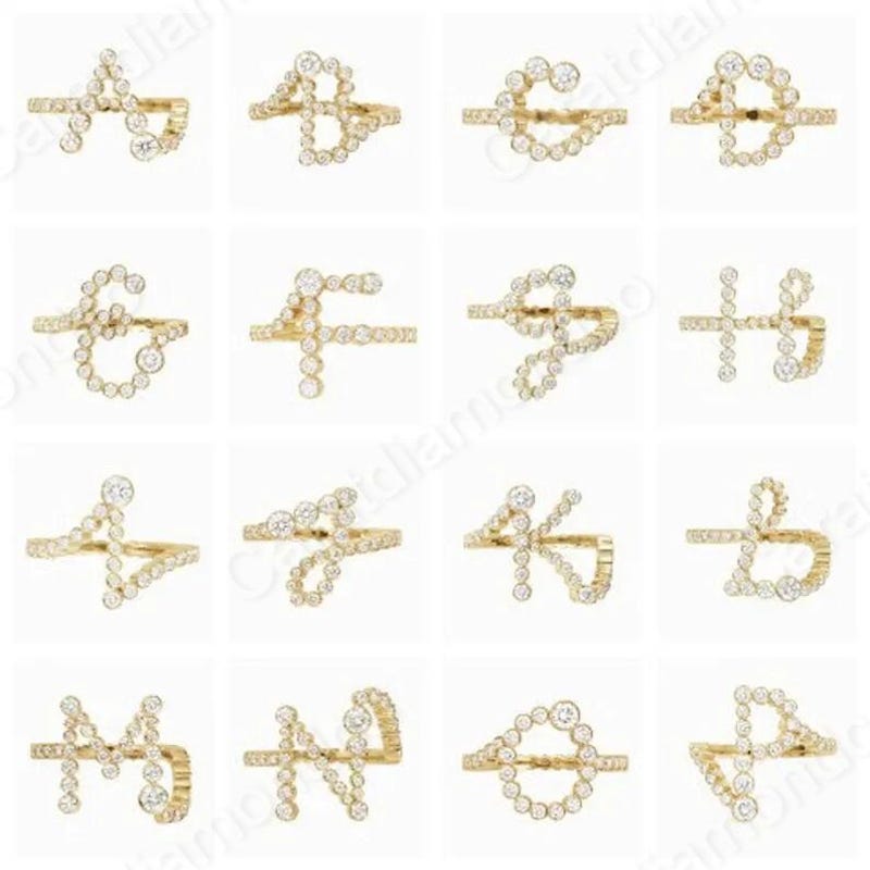 Bezel Set Letter Ring - Etsy UK