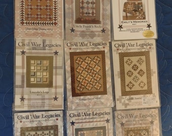 Nine Civil War Legacies quilt patterns Carol Hopkins for Reproduction fabrics eight wall hanging size one for doll quilt complete uncut 2000