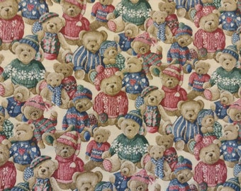 Sweater Bears fabric 4 yds. x 44"  Concord Fabric  designed by The Kesslers Cotton 12.5" Vertical and 14.5 horizontal repeats 1990s Made USA