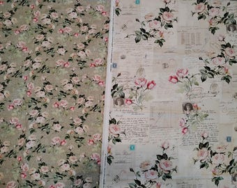 Two Rosalinda fabrics from the Michael Miller Collection Ramblin' Rose and Letters yardage
