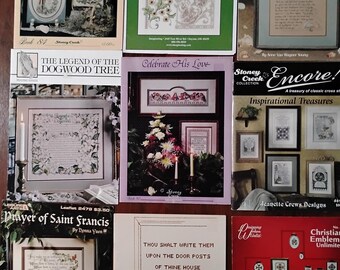 Nine Christian/inspirational counted cross stitch leaflets and booklets bundle