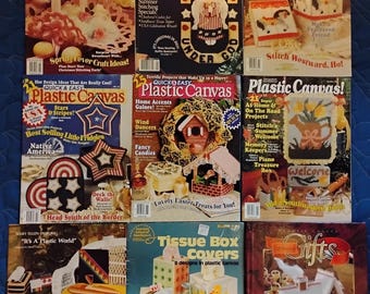 Plastic Canvas Seven magazines, leaflets book bundle: holiday, animal, decor, kids etc.