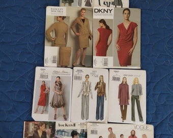 Nine Vogue fashion patterns for dresses, coats, jackets, pants, skirts Misses/Misses Petite multi sized few easy  Brenne, Klein Mischka DKNY