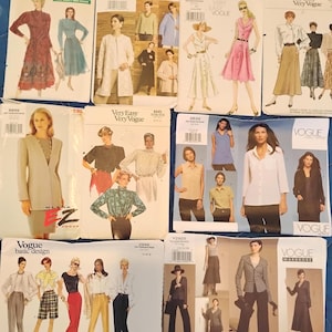 9 Vogue Easy basic fashion patterns bundle Misses&#39; Pettie Miss dresses, jackets, skirts, tops, blouses, and pants Multi sizes most 12 -16