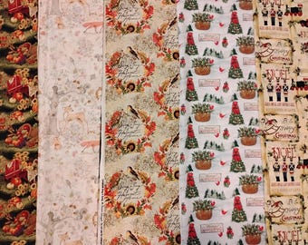 Five Susan Winget  Collector's Piece Autumn, Thanksgiving and Christmas cotton fabric bundle
