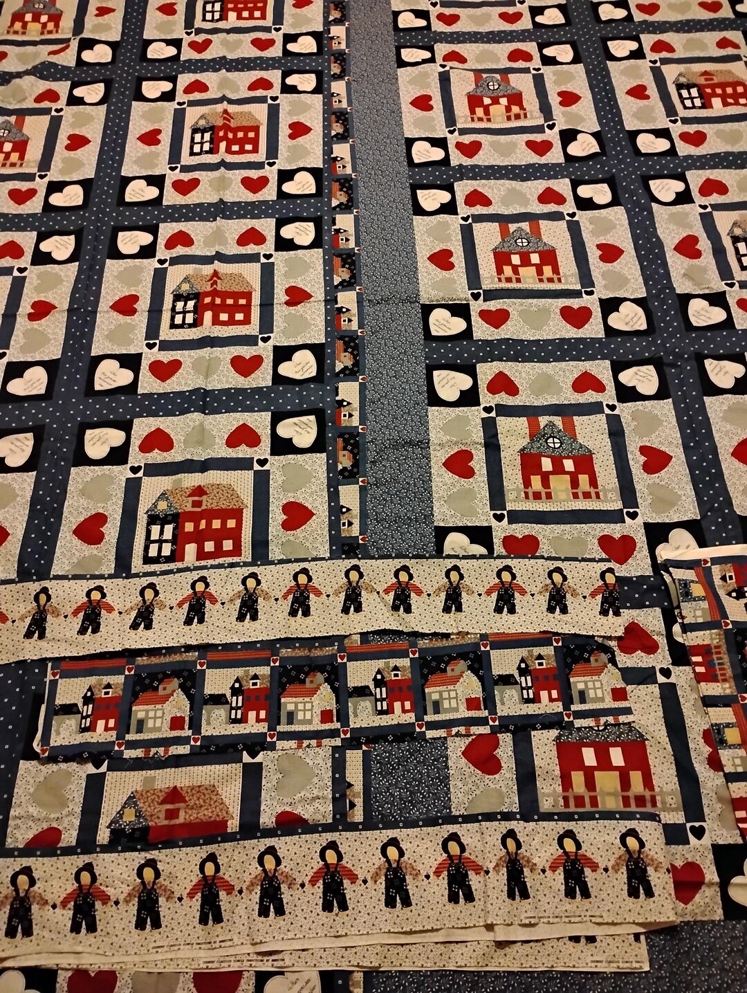 Amish Cheater Quilt Top 94" X 52" & Fabric to Create the Back or Second ...