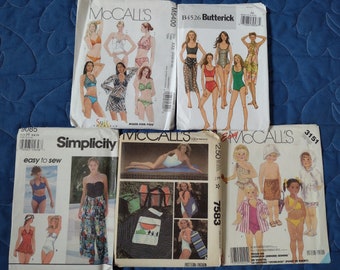 Bathing suit, coverups & picnic set patterns McCall's M5400, 7583, 3151  Butterick B4526 and Simplicity 9085  3 multi size Misses 1 toddler