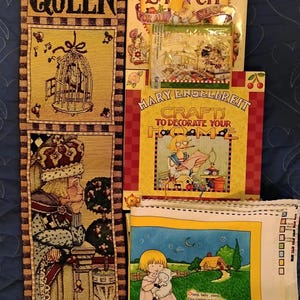 Mary Engelbreit Bundle: Queen Tapestry, Cross Stitch and Crafts Books, Mother Goose Panel, Valentine Bag and note cards