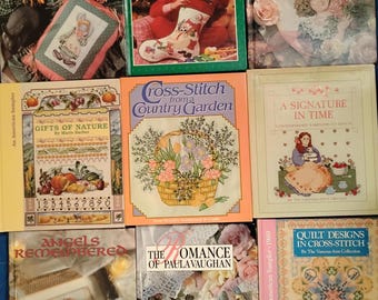 Nine counted cross stitch book bundle by Alma Lynn, Paula Vaughan, Vanessa-Ann etc.