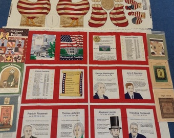 Patriotic President cloth book & Yankee Doodle toy panels Patriotic Patchwork, American Celebration Tip Your Hat Uncle Sam Shirt + 2 pattern