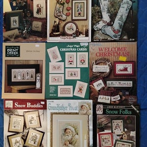 9 dépliants Noël Hiver au point de croix Xmas Remembered, fr. Noël lll, bas victorien, cartes de Noël Winter Arches bonhomme de neige +2