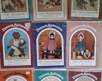 Nine Dream Spinners patterns bundle: doll and clothes, topsey-turvey doll, a scarecrow!