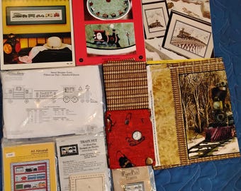 Train projects to quilt, cross stitch and a tree skirt to applique bundle