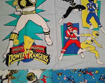 Mighty Morphin  Power Rangers panel and four fabric pieces bundle 1990s  off the bolt condition