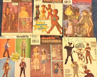 Six child costume pattern bundle multi-sized Five Simplicity; one McCall's Complete and uncut