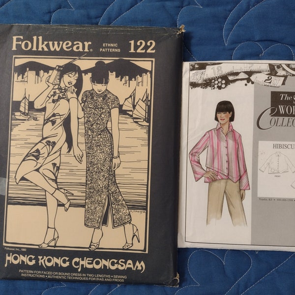 Folkwear pattern #122 Hong Kong Cheongsam in two lengths and Hibiscus shirt by the Sewing Workshop Collection sizes XS - XXL complete uncut