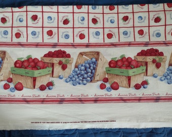 Daisy Kingdom Berry Baskets Border cotton fabric #4599 5 yds. x 58" strawberry, raspberry & cherry baskets 12" H repeat 7.75" w border 1990s