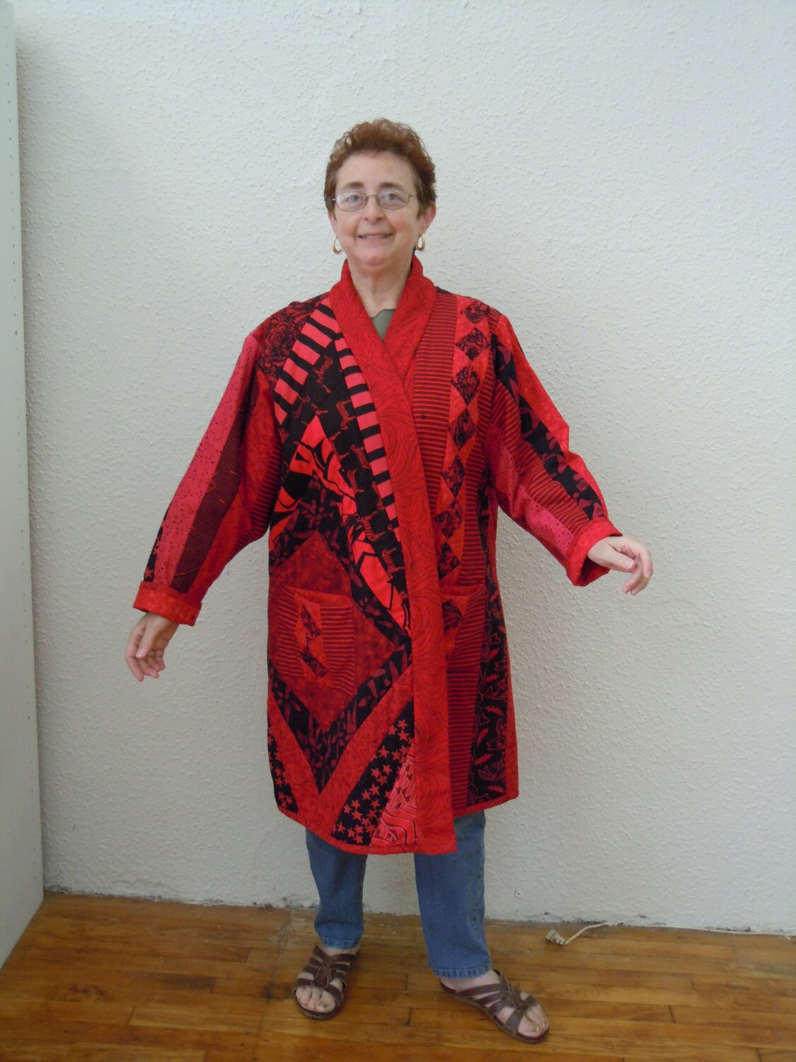 red and black square jacket