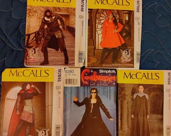 5 cosplay costume pattern bundle Misses and Men 4 McCall's 1 Simplicity complete uncut.