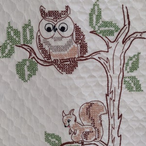 Bambi quilt hand cross stitched from Paragon kit 1970s 35 x 45 Bambi, The Owl, Flower & Thumper Very good condition quilt or wall hanging image 7
