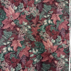 Joan Messmore floral fabric 6 yds. x 43&quot; VIP large scale flowers shades of red w. greenery 17.5&quot; repeat cotton off-the-bolt condition 1990s