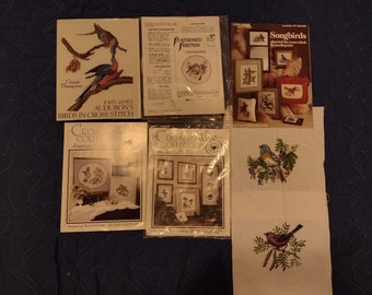 Birds counted cross stitch Audubon's Birds book, Songbirds, American Robins, Feathered Friends chickadees kit & Crossed Wing Collection #7