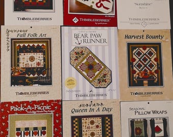 Nine Thimbleberries leaflet bundle: wall quilts and table runners for holidays, folk art etc.