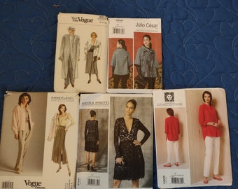 5 Vogue patterns V1471 Nicola Finetti dress, V1509 Anne Klein tunic pants AKII V1117 Jacket skirt pants, V9341 Julio Cesar Jacket V9201 Easy