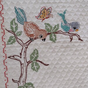 Bambi quilt hand cross stitched from Paragon kit 1970s 35 x 45 Bambi, The Owl, Flower & Thumper Very good condition quilt or wall hanging image 5