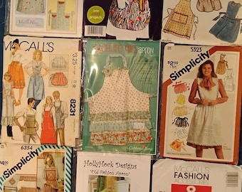 Nine apron pattern bundle:  Different sizes, styles, and designers. Beginners - Intermediate