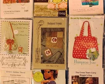 Nine purse, bags, totes, and wallet  pattern bundle Many Designers