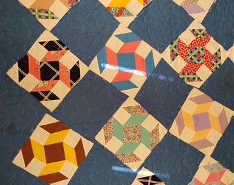 Thirty 1940-50s quilt blocks, nicely hand pieced, 12"-12.5" cotton, diamonds, triangles, squares design