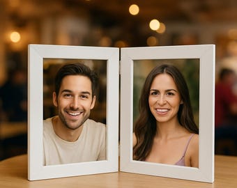 Gepersonaliseerde opvouwbare fotolijst | Scharnierende houten dubbele fotolijst