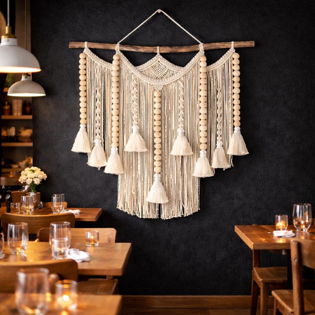 Luxury Large Macrame Wall Hanging With Wooden Beads & Tassels | Boho ...