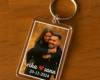 Personalized Photo Acrylic Keychain | Custom Picture Keyring | Wedding Anniversary Gift | Couple Souvenir | Double Sided Memory Keepsake