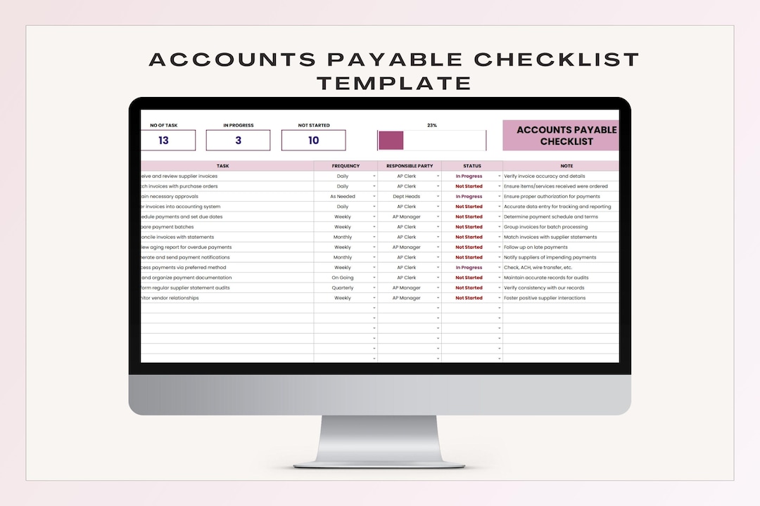 Accounts Payable Checklist Template, Editable Google Sheets, Digital ...