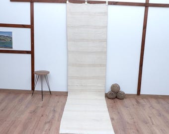 2x11 ft Turkish Hemp Cotton White Handmade Halway Runner Rug