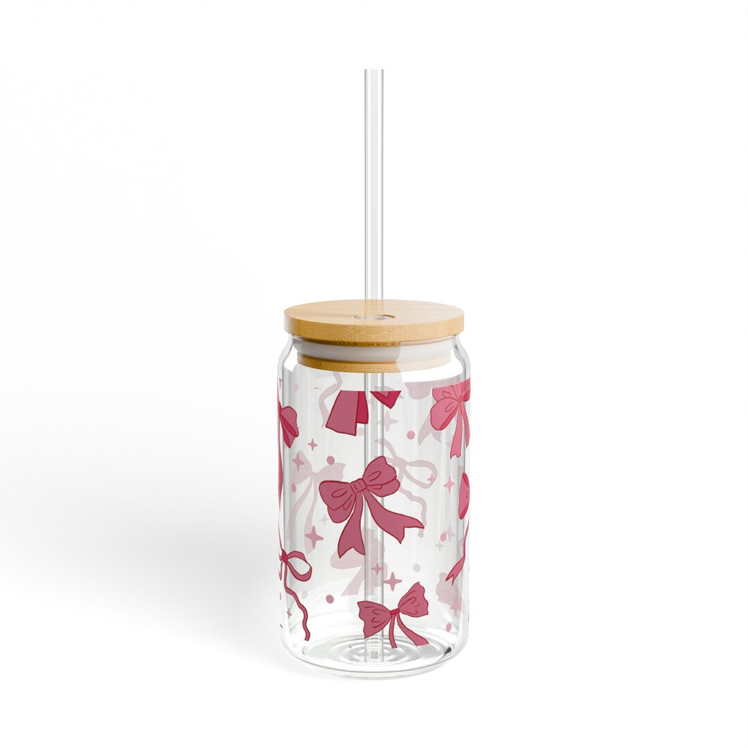 Coquette Core Pink Bows Design Sipper Glass | 16oz Straw Tumbler - Etsy