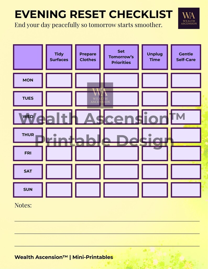 Evening Reset Checklist Printable • Minimalist Night Routine Planner - Etsy