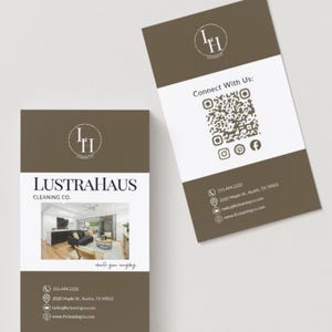 Cartes de visite pour entreprises de nettoyage commercial, carte avec code QR pour services de ménage, conciergerie, service de femme de ménage et nettoyage à domicile