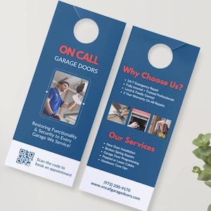 Car Garage Door Repair Business Door Hanger: Doorhanger Flyer Template for Garage Repair Shop or Garage Doors Company, Repair Service Flyer