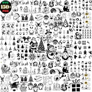 Christmas SVG PNG Bundle |150+ Black & White Holiday Clipart | Santa, Snowman, Reindeer, Tree, Ornament Designs for Cricut, Sublimation