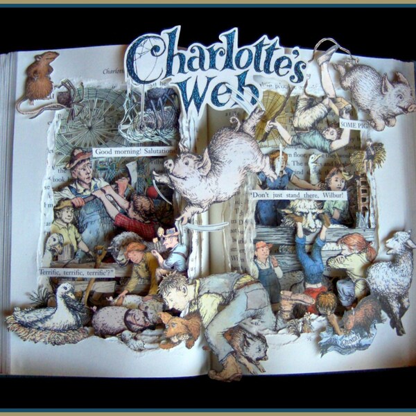 Charlottes Web - Book Sculpture - Altered Book - Shadowbox FRAMED