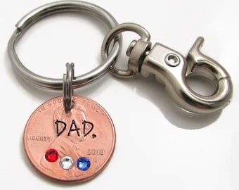 Personalized Dad Gift, Penny Keychain, Customized Dad Keychain, Personalized Keychain, Personalized Birthstone, Lucky Dad, Xmas Gift for Man