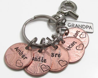 Chaveiro personalizado com moeda gravada à mão, etiqueta de aço inoxidável, presente para pai, mãe e avô.
