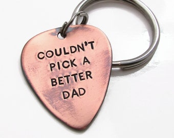 Couldn't Pick A Better Dad Personalized Guitar Pick KeyChain, Personalized Copper Hand Stamped Guitar Pick, Dad Gift, Fathers Day Xmas Gift