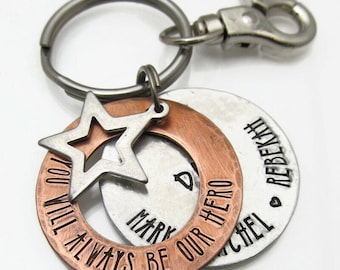 Personalized Dad Keychain: Hand Stamped Copper & Aluminum, Father's Day Gift