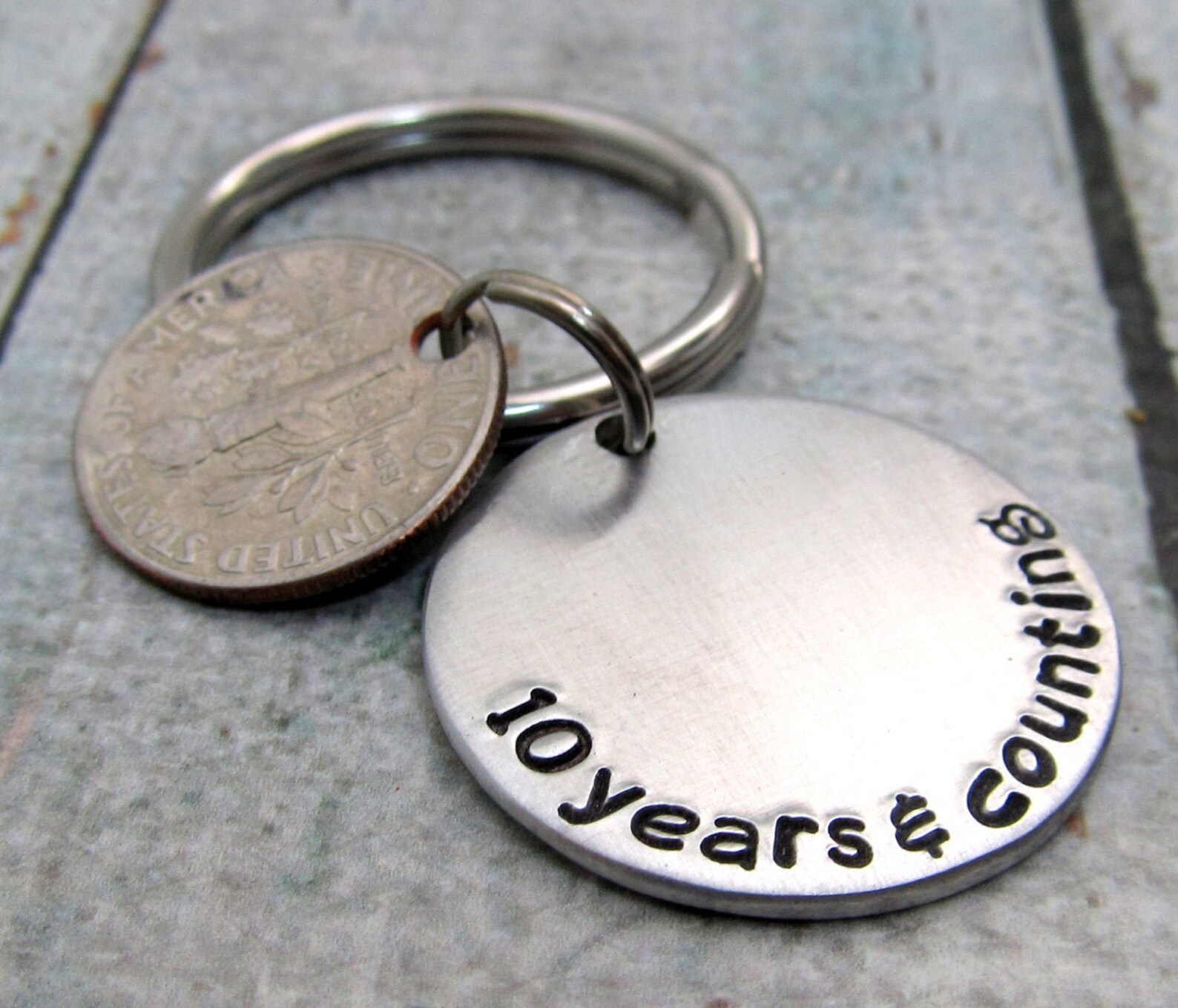 10th Wedding Anniversary Gift, Personalized Keychain, 10 Years