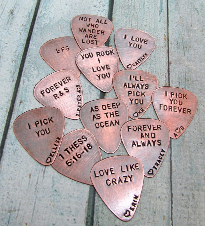 Custom Guitar Pick Personalized Dad Gift Hand Stamped Copper Guitar Pick Mens Gift Gift for Him Personalized Engraved Gift image 4