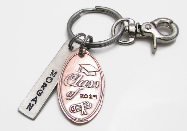 Graduation Gift, Personalized KeyChain Hand Stamped Keychain Pressed Penny High School Senior Keychain Class Of 2019 Senior Gift image 7